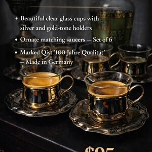 Set of 6 Glass Cups with Silver and Gold Holders